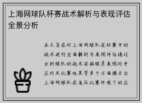 上海网球队杯赛战术解析与表现评估全景分析