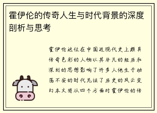 霍伊伦的传奇人生与时代背景的深度剖析与思考